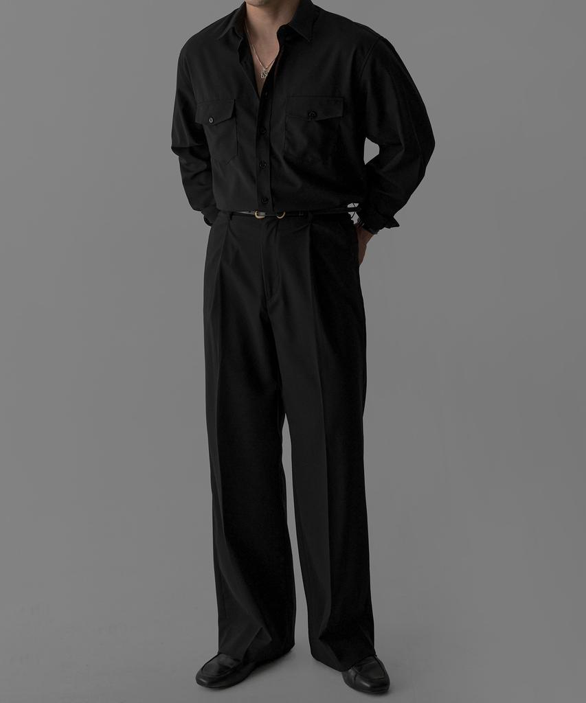 Baulopeulodeogteu Compact One-Pleat Tr Slacks [Black]
