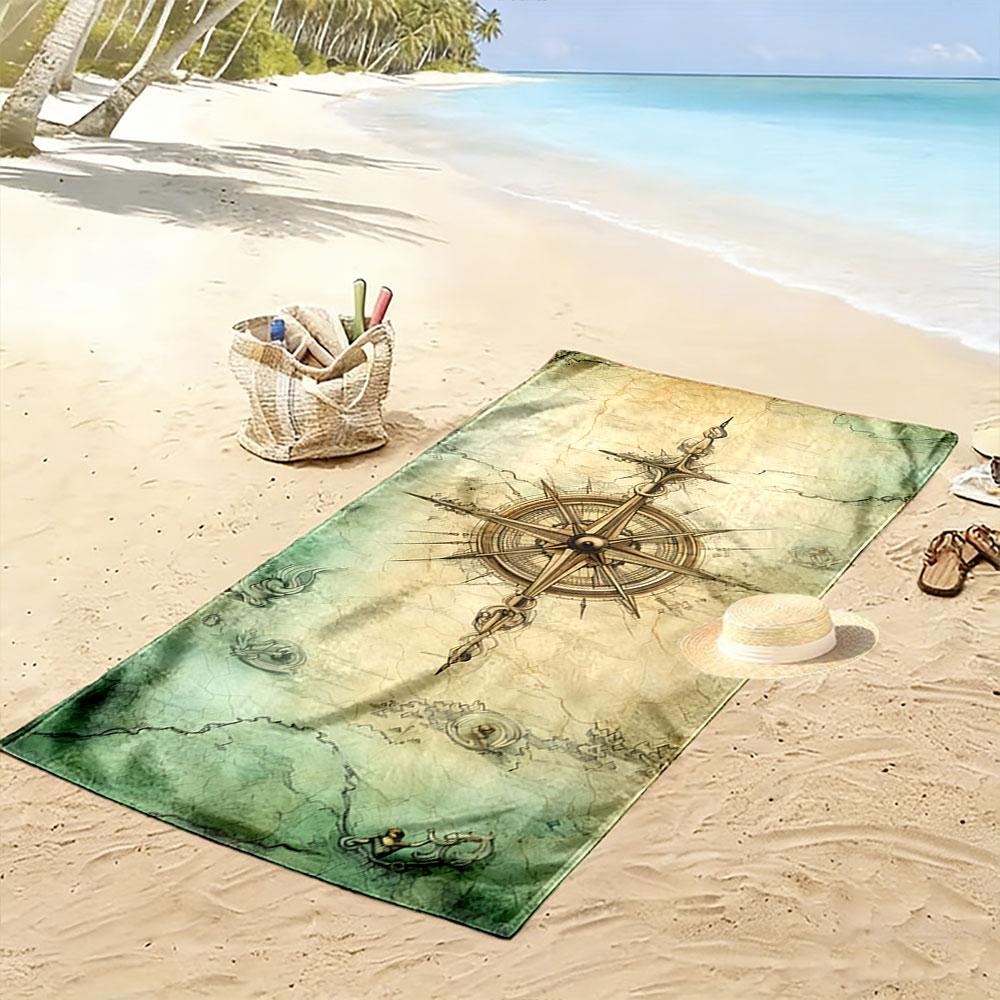 Vintage Compass Nautical Map Beach Towel Quick-drying for Travel Outdoor Sports Jogging Beach and Swimming