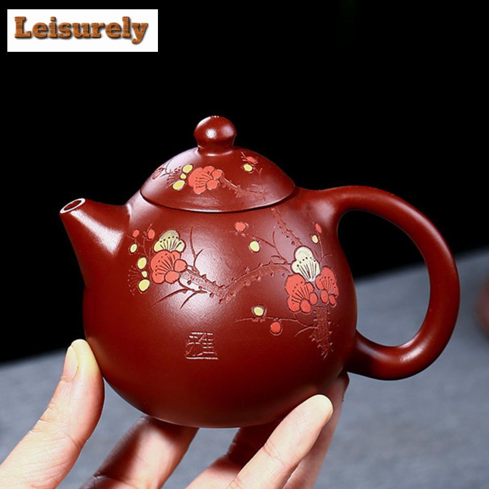 Yixing Teekanne Lila Ton Pflaumenblüte Teekanne Schönheitskessel Rohe Erz Handarbeit Set Dahongpao Authentischer Kugellochfilter 200ml
