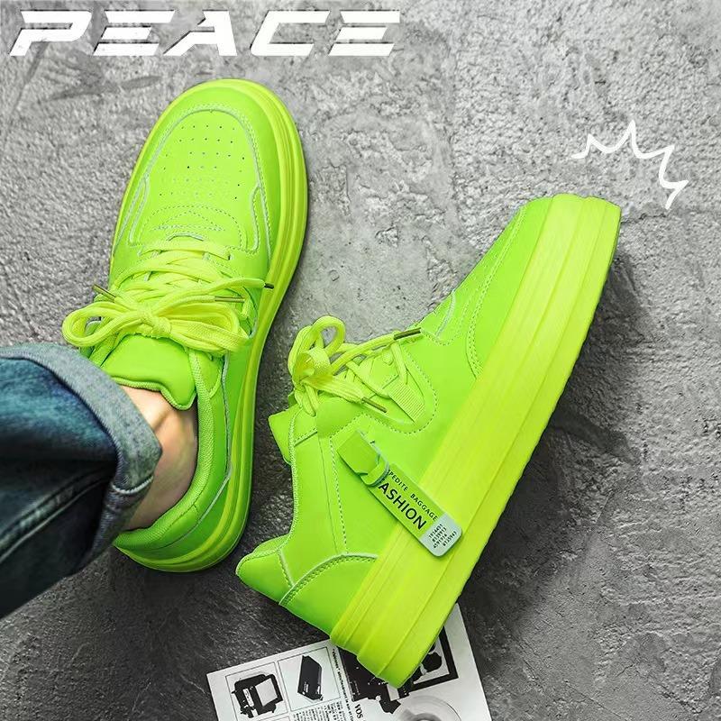 High Quality Chunky Men's Casual Sneakers Designer Green Comfortable Men Leather Flats Shoes Outdoor Soft-soled Walking Footwear