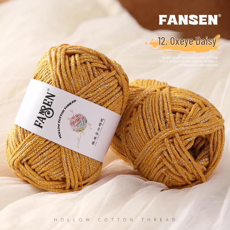 Silver Flash Hollow Cotton Yarn Ball Kit for Hand Knitting & Crochet - Includes Yarn, Hook, and Instructions for DIY Scarf and Sweater Projects