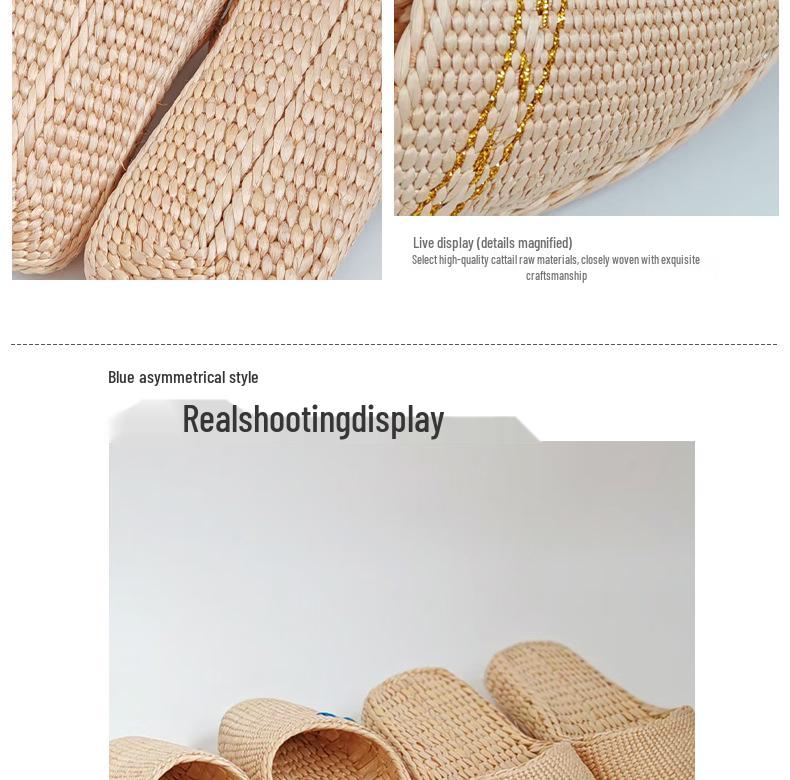 Finely Woven Cattail Slippers - Handmade Straw Shoes for Men & Women, Comfortable & Nourishing Mesh Design.