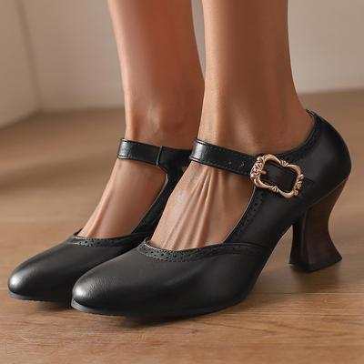 Women's High-heeled Single Shoes Spring and Summer New Solid-color Thick-heeled Large-size Light-mouth Low-top Shoes