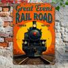 2D Flat Vintage Railroad Metal Sign - Retro Train Sunset Aluminum Wall Art, Home Bar Garage Outdoor Decor for Enthusiasts