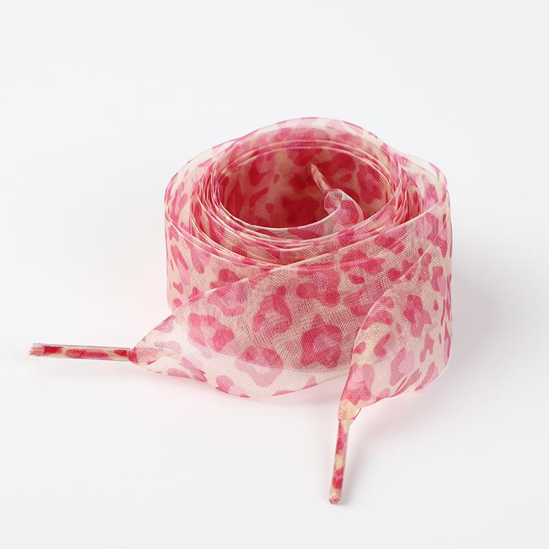 Color Flat Shoelaces Printing Leopard Yarn Shoe Laces 2.5CM Width 80CM/100CM/120CM Length Transparent Shoelace for Women Girl