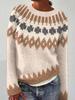 Women's Color Block Round Neck Loose Knit Pullover Sweater