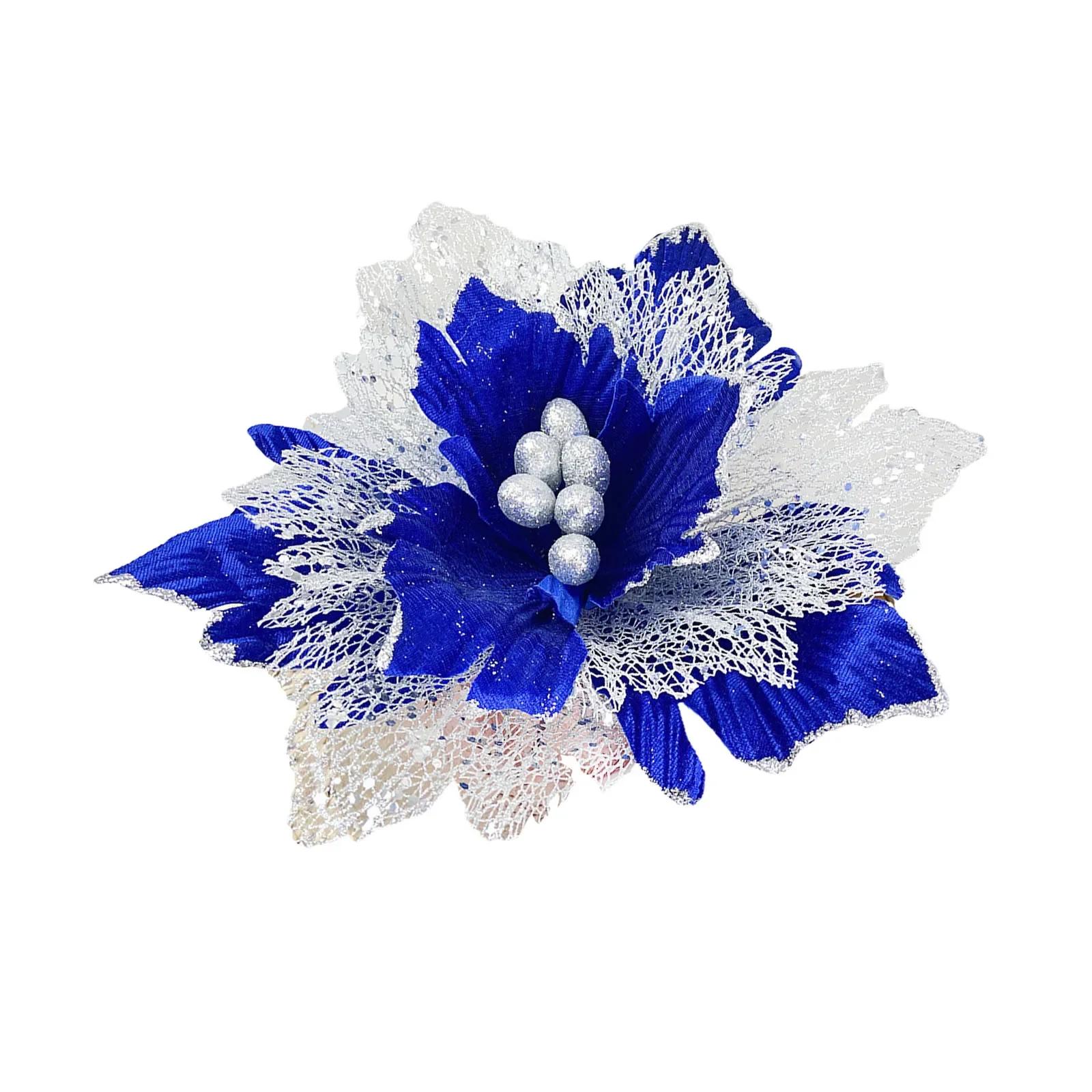 

Christmas Glitter Flower Home Decoration Garland Retro DIY Accessories Happy New Year Christmas Tree Ornament Artificial Plant синій