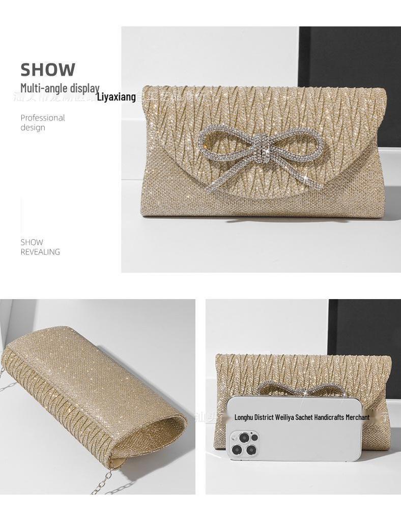 Rhinestone Bow Evening Clutch – Mini Bling Chain Handheld Bag for Women