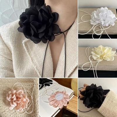 Gargantilha de flor retrô, cor sólida, elegante, com cadarço, colar com tiras ajustáveis