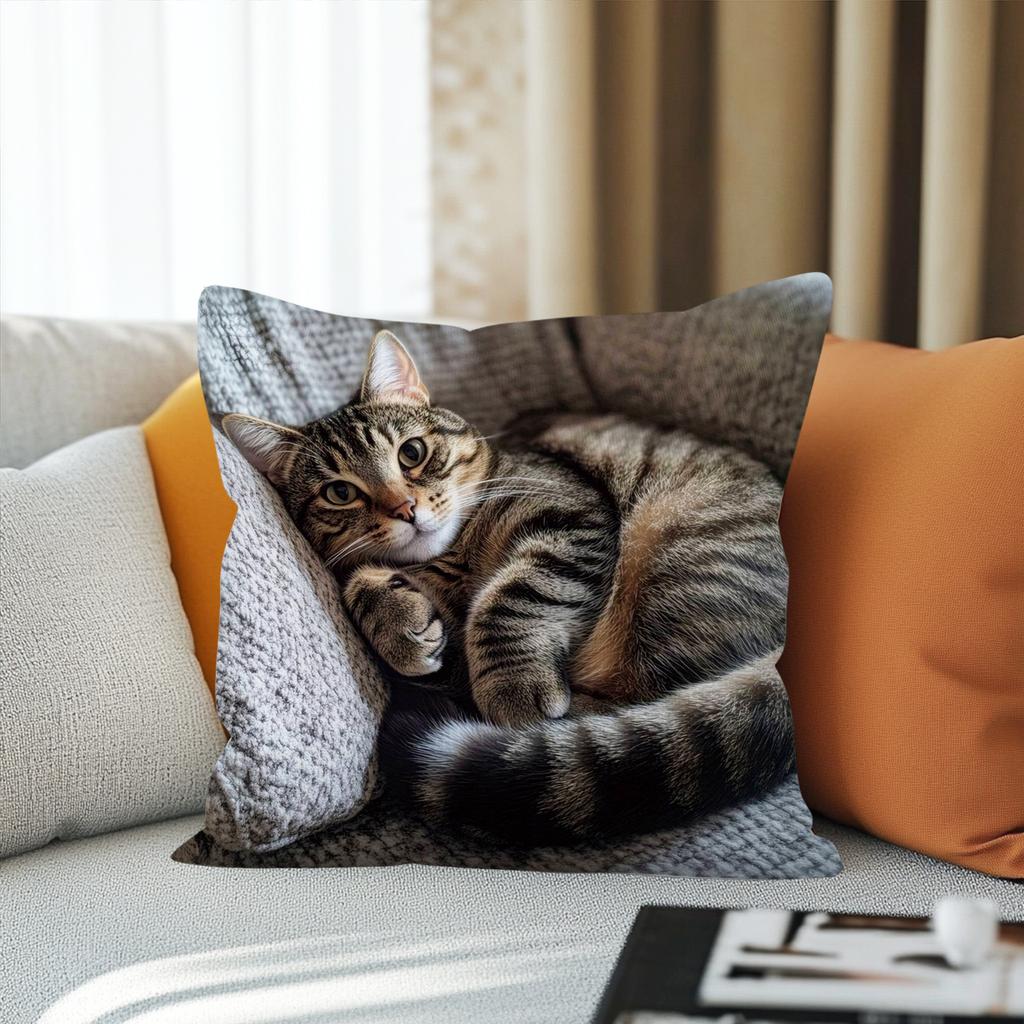 1Pc Modern Cat Pillow Cover, 18X18 Inches, Machine Washable, Zipper Polyester Pillow Cover, Suitable For Home, Living Room, Sofa