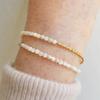 Vlen Dainty Mother of Pearl Bracelet Miyuki Beads Jewelry for Women Adjustable Stackable Minimalist Bracelet Gift for Her