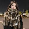 Korean Style Plaid Mohair Scarf - Women's Winter Imitation Cashmere Shawl