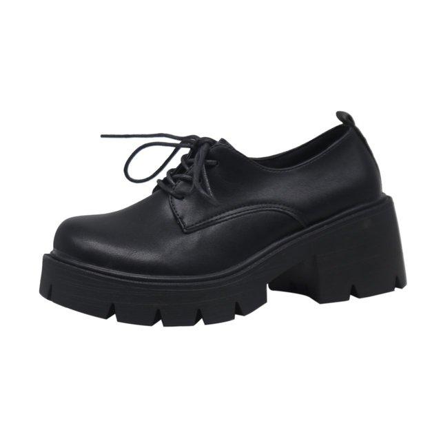 New Autumn Spring Oxford Shoes For Women Solid Leather Casual Shoes Woman Flats Lace Up Thick Bottom High Heels Platform Shoes