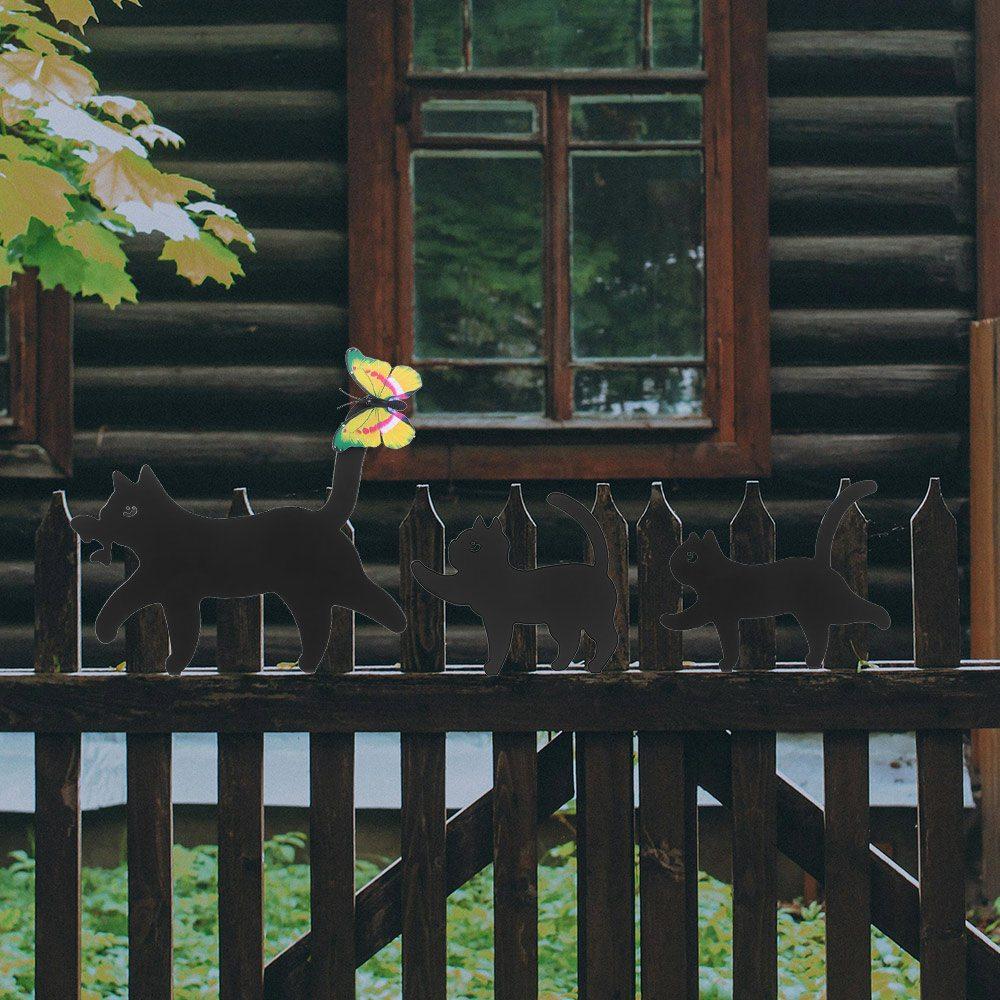 3Pcs Set Cute Black Cat Silhouette Butterfly Decorative Animal Garden Ornaments  Home Decoration