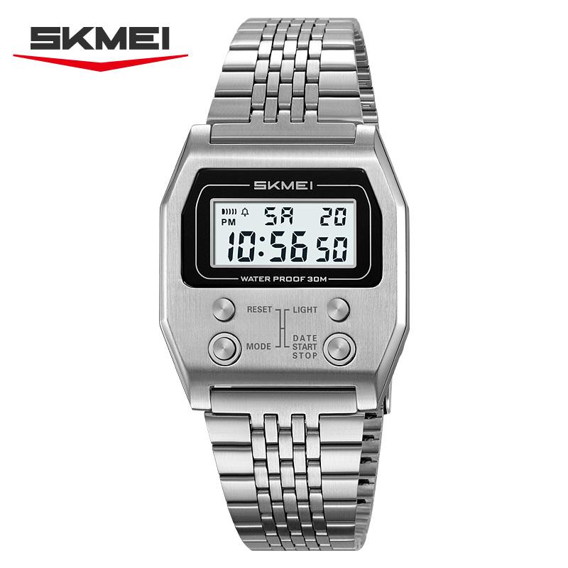 SKMEI 2460 Luxury Electronic Waterproof Digital Mens Wristwatches New Design Stainless Steel Band in Stock Low Price Sport Watch