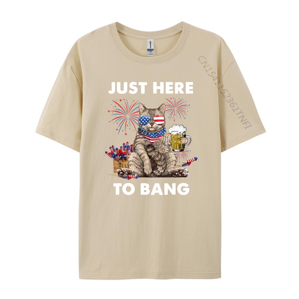 Just Here To Bang USA Flag Funny Beer 4th Of July Cat Lover Men Graphic Tees Mens Clothing Mothers Day