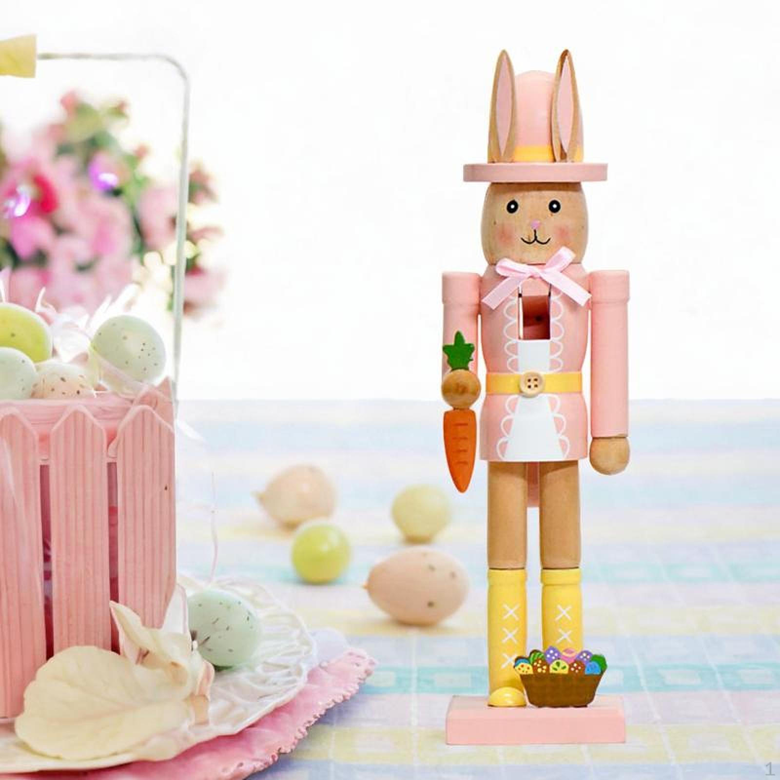 

Пасхальный кролик Щелкунчик Декор Украшение Традиционная 12.20-дюймовая деревянная фигурка для розовый