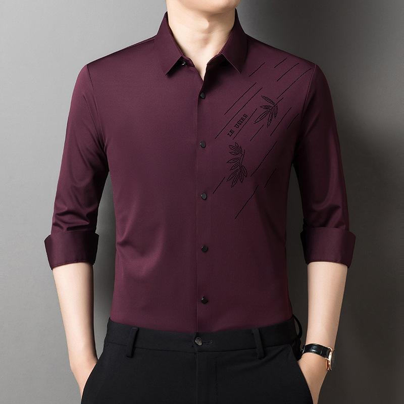 Autumn New Men's Long-sleeved Fitted Lapel Middle-aged Men's Casual Ready-made Printed Shirts