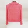 2025 Autumn/Winter European & American Fashion Pink Tweed Wool Jacket with Beaded Badge