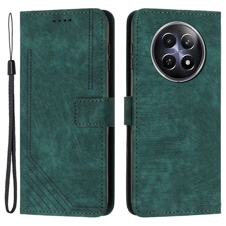 

For Realme 12 5G Shockproof Cell Phone Case Imprinted PU Leather Wallet Phone Shell - Green