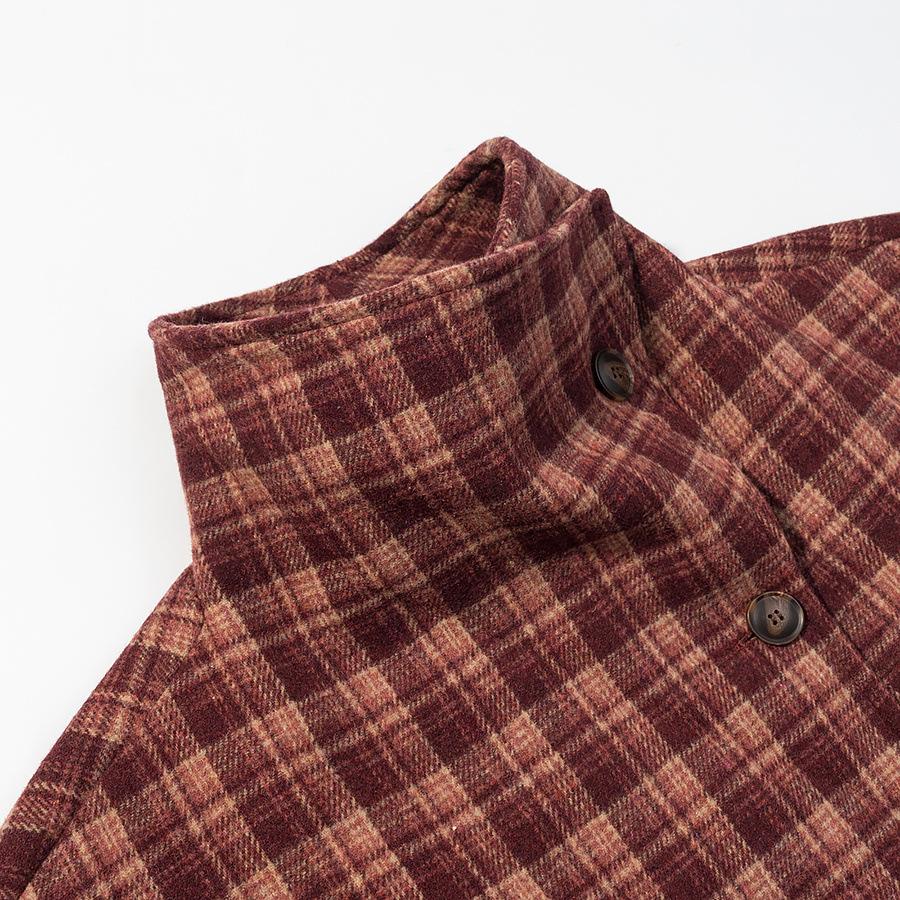 European and American style, wholesale women's clothing fashion versatile temperament casual stand-up collar plaid woolen jacket