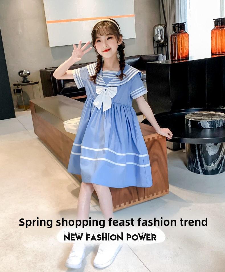 Girls' Summer Korean-Style Sailor Collar Princess Dress