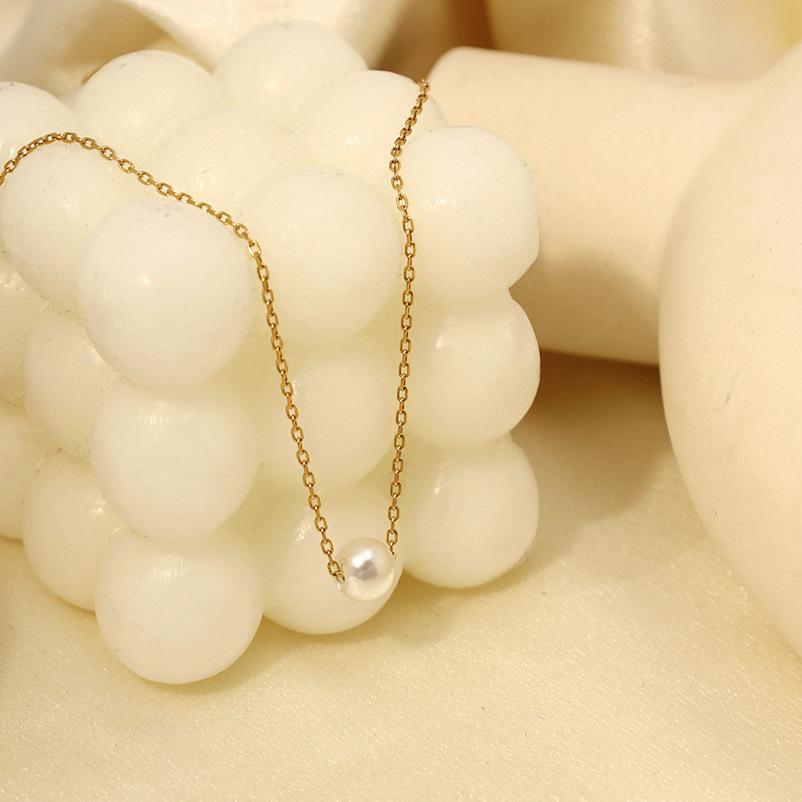 Stainless Steel Necklace Wind 316 Material Shell Pearl Pendant Fashionable Simple Fine Collarbone Chain Jewelry