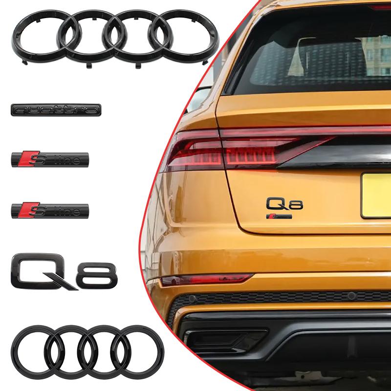 315mm 230mm ABS Car Hood Front Bonnet Grill Rear Trunk Emblem For B S Line Q8 2018-2024 4 Ring Logo Badge Sticker Accessories