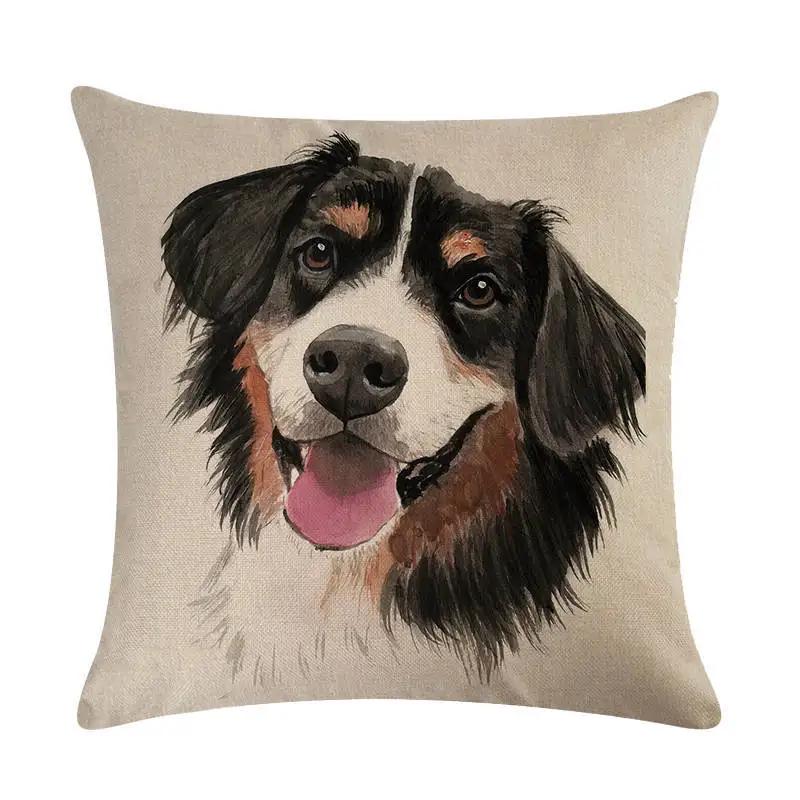 Cute Puppy Head Series Linen Pillow Case Seat Sofa Bedroom Cushion Cover Home Decoration Pillowcase 45*45Cm