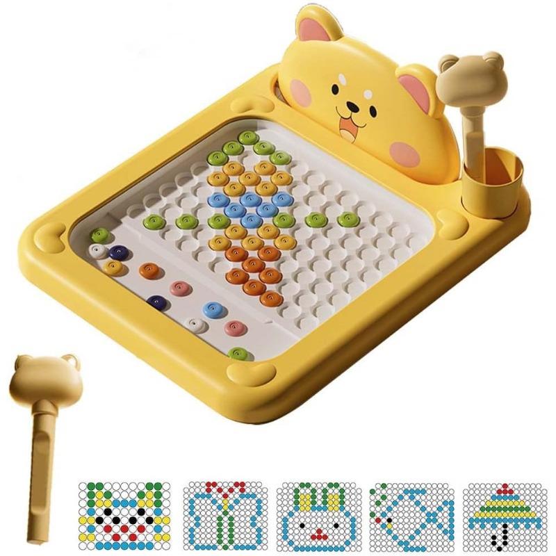 Cartoon Magnetic Drawing Board, Bear Dot Art Design, ABS Cartoon, Interactive Bead Pen Art with Pattern Guide, Home Creative Board
