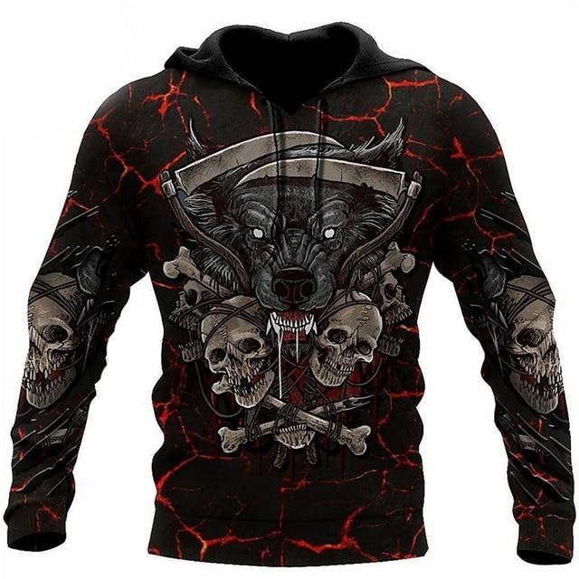 3D Printed Skull Graphics Men's Hoodie Tops Fashion Unisex Sweatshirt Spring Hip Hop Streetwear Oversized Casual Men's Clothing