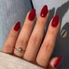Wine Red Almond & Water Drop Shape False Nails - Solid Color Nail Art Stickers (24 Pieces)