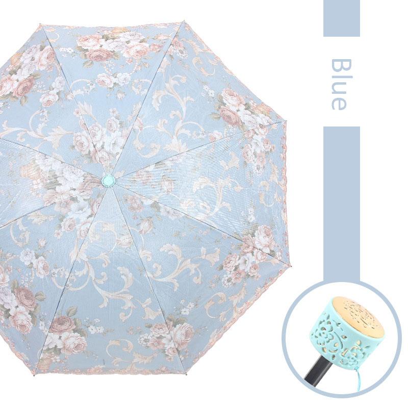 Lace Embroidery Umbrella Lady Sunshade Black Rubber Three Folding Princess Sweet Lace Parasol Anti-uv Sun/ Rain Umbrellas