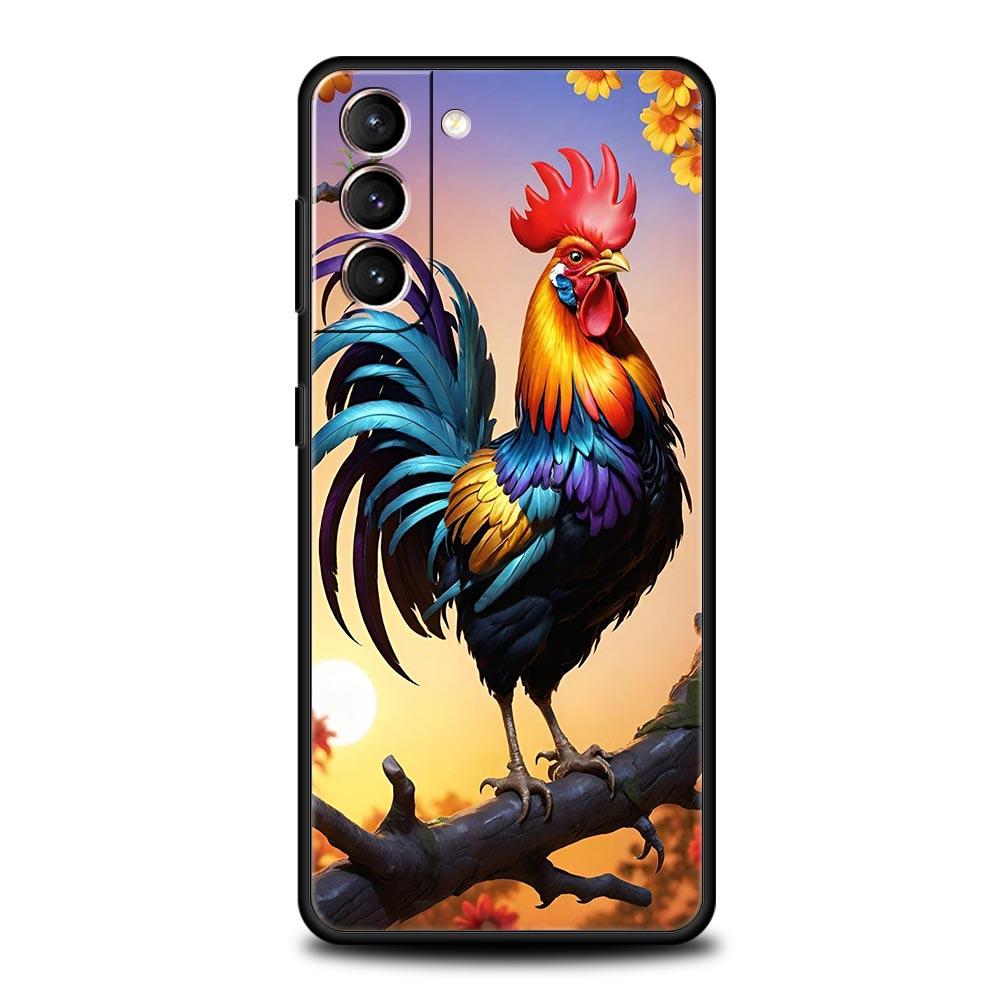 Cock Rooster Chicken Phone Case For Samsung Galaxy S26 Ultra S25 Plus S24 FE S23 S22 5G S21 S20 Cover Black Soft