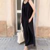 Loose Casual Black Sleeveless Large Size Dress Korean Version Over Knee Long Dress Zixia Holiday Cotton and Linen Suspender