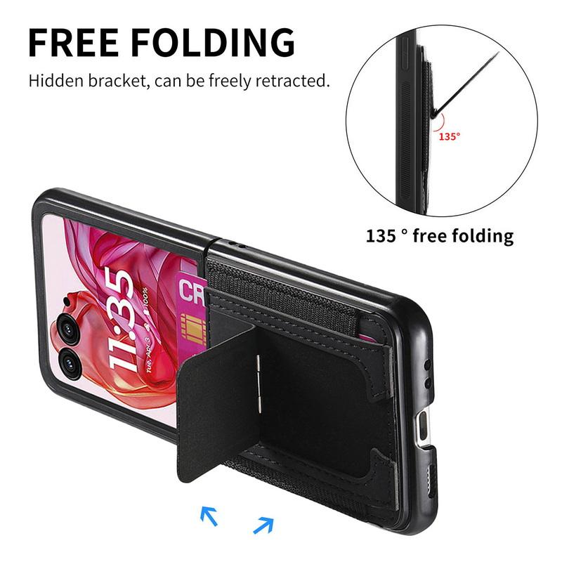 Luxus Leder Kartenfach Ständer Halter Faltbare Hülle Für Motorola Razr 60 50 Ultra 40 Harte PC Stoßfest Matte 2-teilige Handyhülle