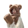 Bear hat, scarf, and gloves, fleece-lined and thickened, three-piece set, women's plush hat, women's winter warm plush hat