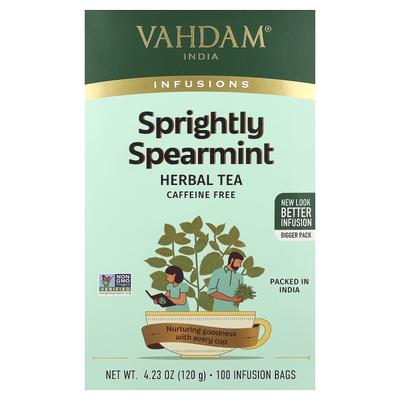 VAHDAM India, Infusions, Herbal Tea, Spritely Spearmint, Caffeine Free, 100 Infusion Bags, 120g (4.23oz)