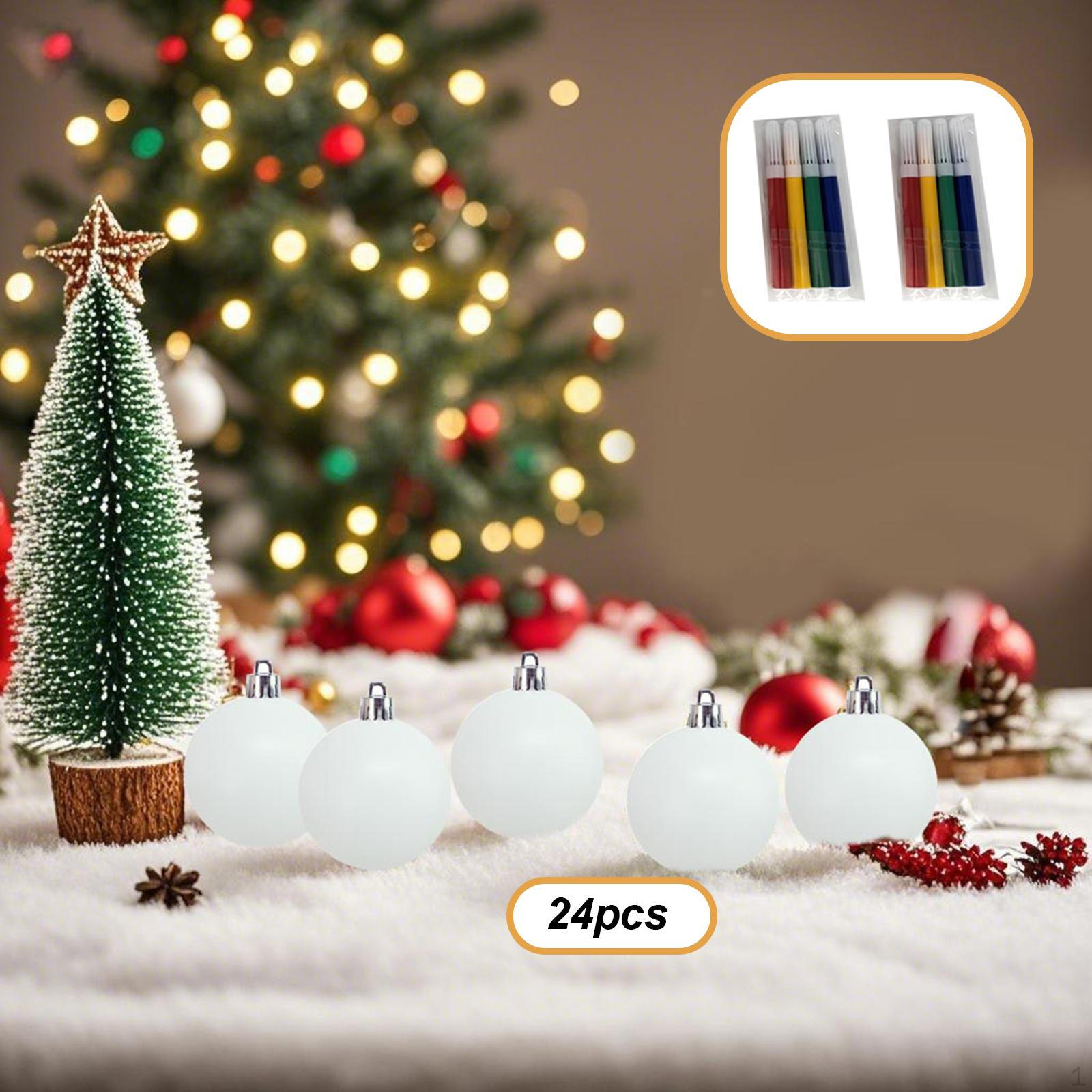 

24 Pieces Blank Christmas Ball Ornaments Paintable Xmas Tree Hanging Decorations Shatterproof DIY