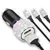 Diamond-mounted Car Phone Safety Hammer Charger Dual USB Fast-Charged Diamond Car Phone Aluminum Alloy Car Charger Cable