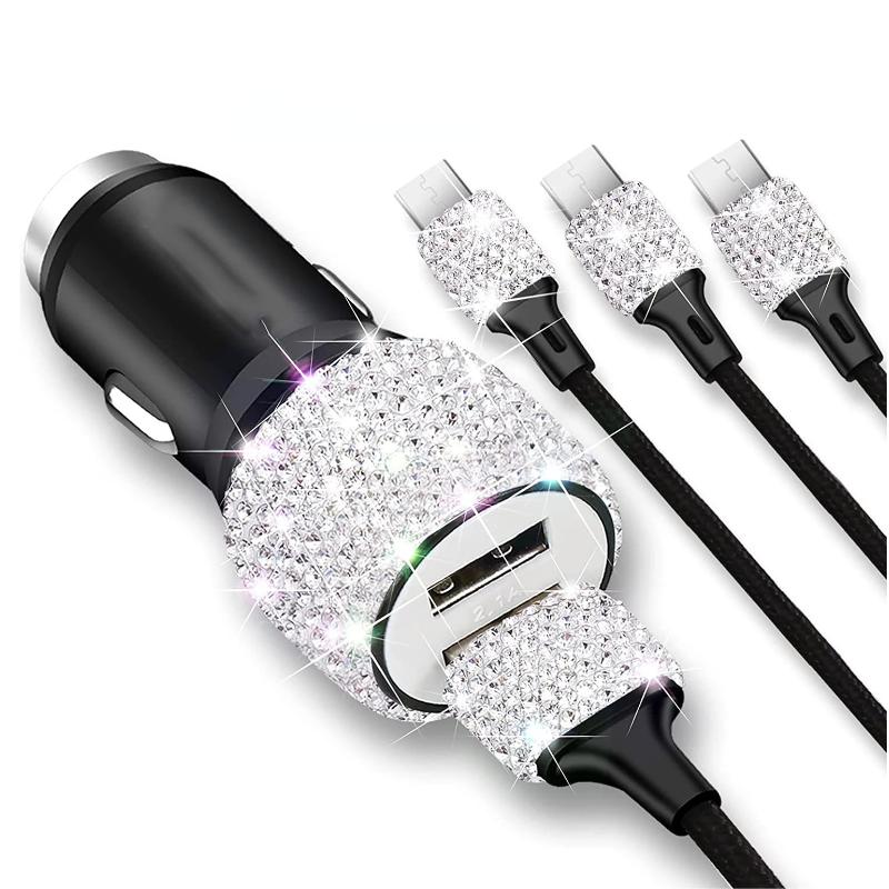 Diamond-mounted Car Phone Safety Hammer Charger Dual USB Fast-Charged Diamond Car Phone Aluminum Alloy Car Charger Cable