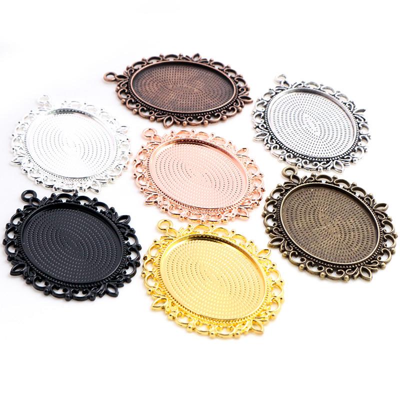 5 Stück 30x40mm Innenmaß 7 Farben Vergoldete Cabochon-Fassung Anhänger Charms