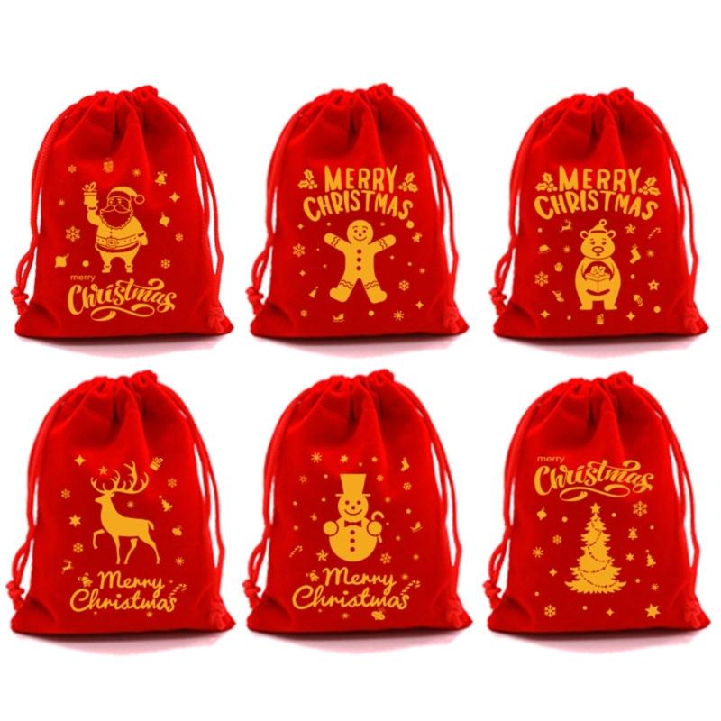

Pack of 6 Fabric Christmas Treat Bags 20x30cm Friendly Gift Packaging for Candy Chocolate Storage