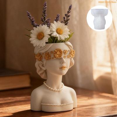 K1AE Reusable Silicone Masked Lady Planter Mold For Handmade Plant Pots Jewelry Dishes Craft Creation Crafting Supplies