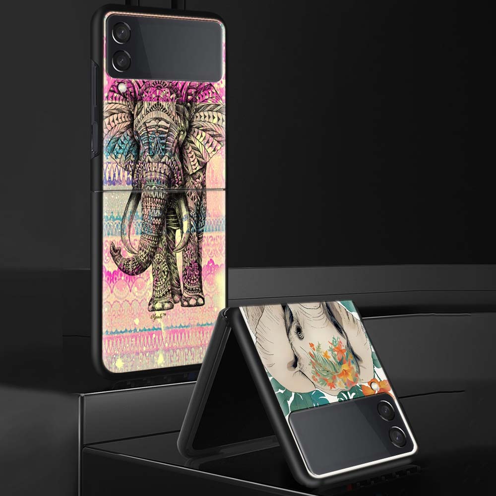 Elephant Mandala Aztec Phone Case For Samsung Galaxy Z Flip 7 6 5 4 3 5G Shockproof Cover Z Flip7 Flip6 ZFlip5 Flip3 Flip4 Luxur