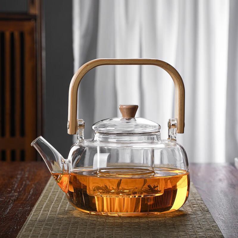 Chinese Style High Borosilicate Glass Tea Kettle with Bamboo Handle