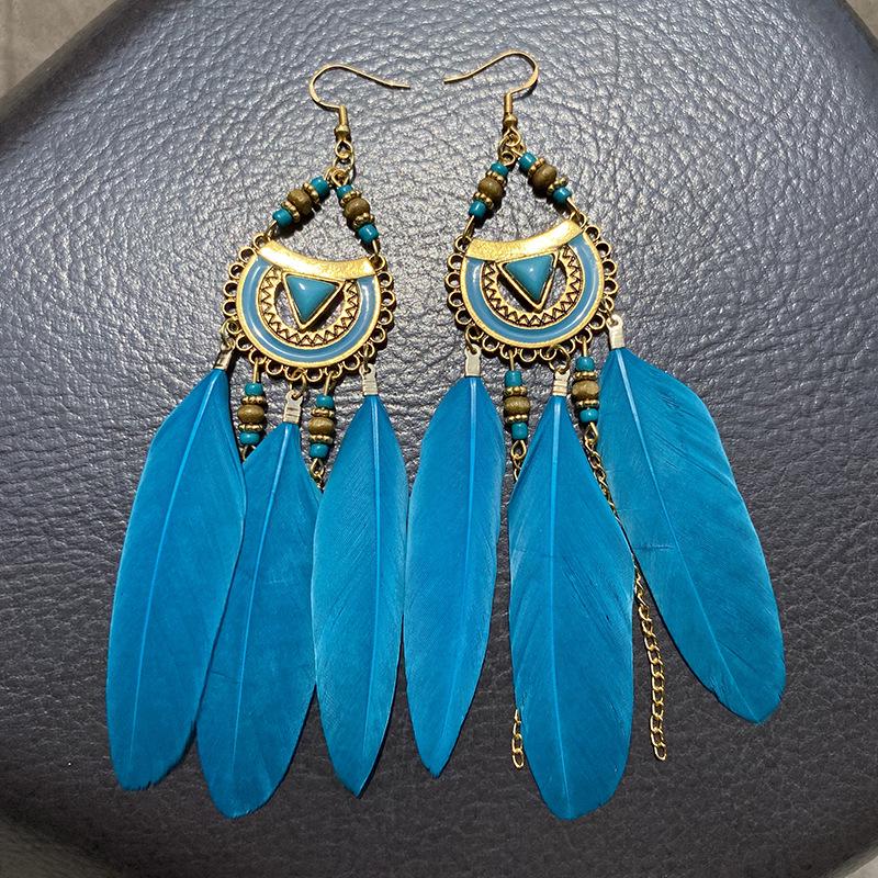 Bohemian Long Tassel Feather Earrings - Trendy Douyin-Inspired Design for Women