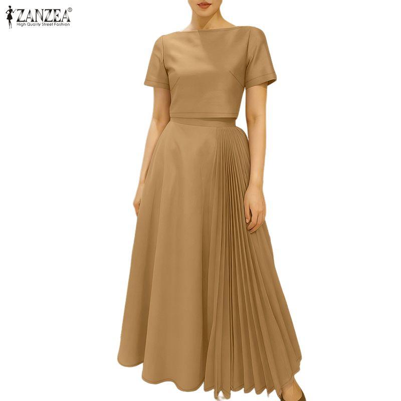 ZANZEA Bluză cu mânecă scurtă pentru femei și fustă lungă, seturi de costume din două piese de vară