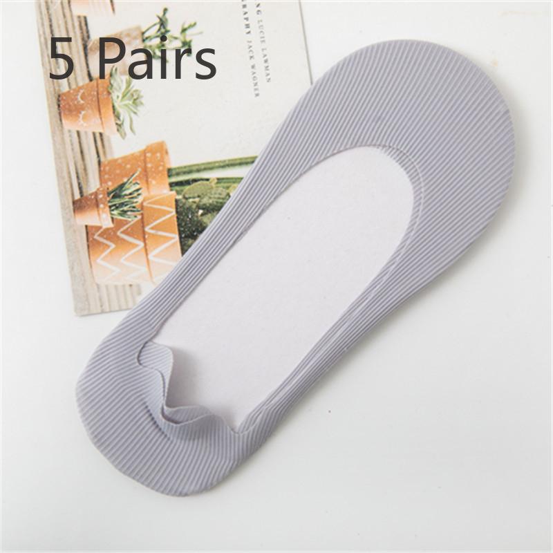 5 Pairs of Women's Summer Thin Solid Color Ice Silk Invisible Silicone Non Slip Socks