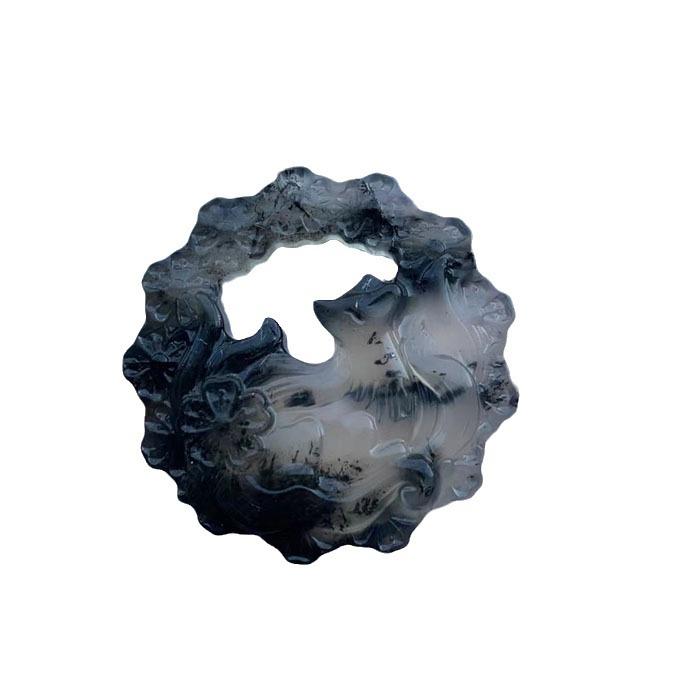 Natürlicher Jade-Anhänger mit neun Schwänzen - Xiuyan Tuschemalerei geschnitztes Jade-Accessoire